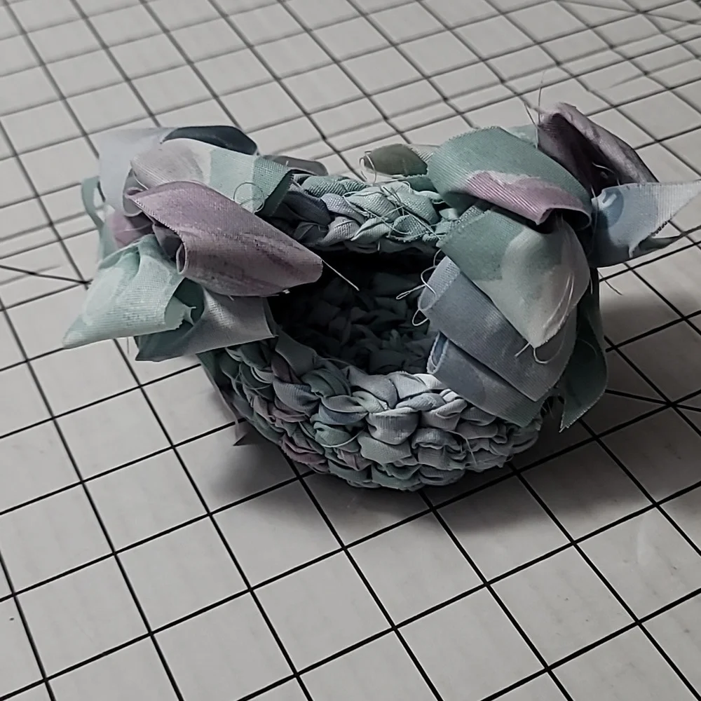 Braided Fabric Basket with Bows on‎ Handle,  handmade item